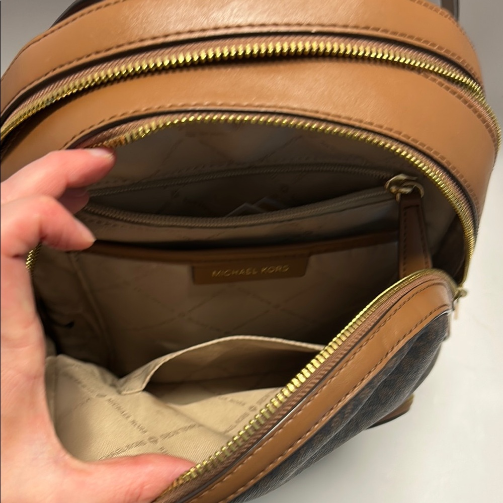 Michael Kors Brown Monogram Backpack with Gold Hardware - Picture 13 of 16